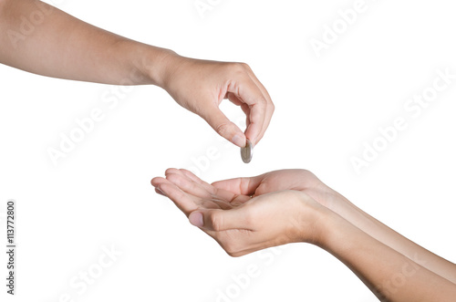 hand give money on white background