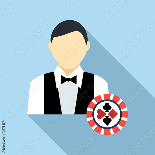 Casino croupier icon, flat style