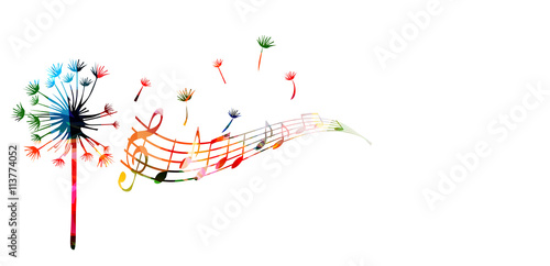 Colorful dandelion with music notes