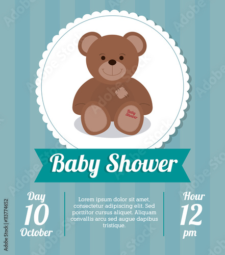 Baby Shower design.  teddy bear icon.  Blue illustration, vector