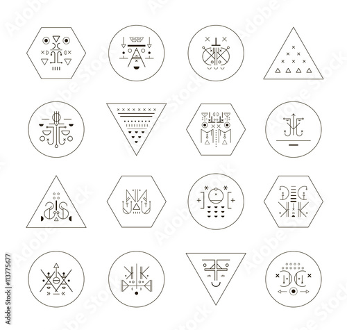 Set of vector trendy geometric icons. Alchemy symbols collection