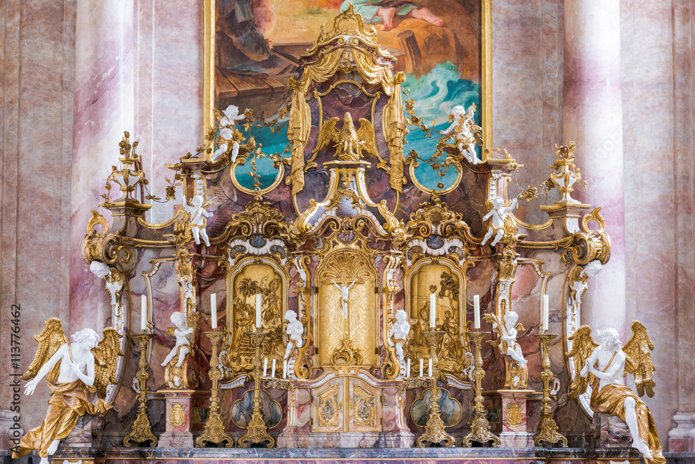 Altar of St. Andreas Church in Nesselwang (Bavaria, Germany)