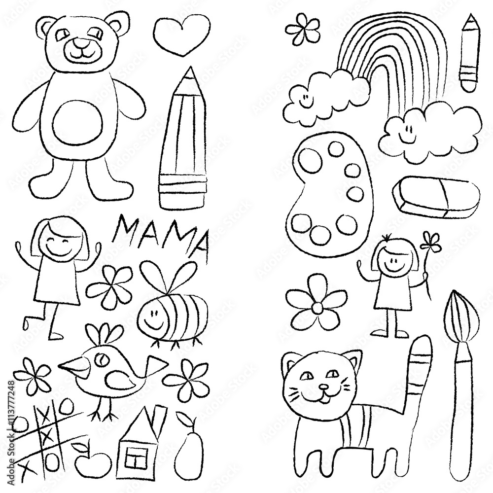 Kindergarten doodle pictures White background Kindergarten doodle pictures White background
