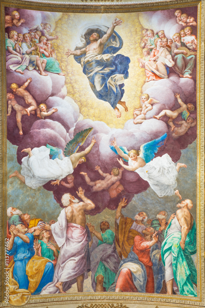 CREMONA, ITALY - MAY 24, 2016: The Ascension of the Lord fresco in the center of the vault in Chiesa di San Sigismondo by Giulio Campi (1564 - 1567)