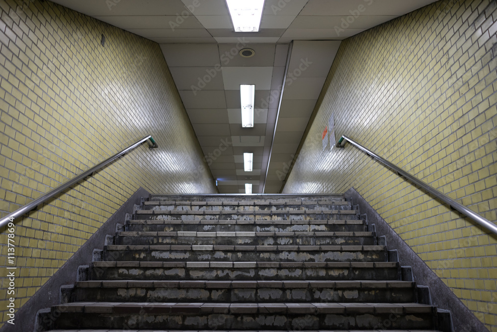 Fototapeta premium View from subway under ground stairs passage way