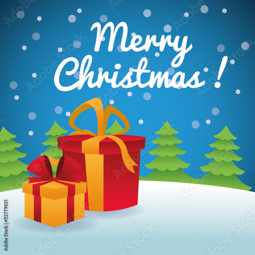 Merry Christmas concept with pine tree and gift  icon. vector gr