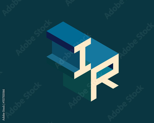 IR isometric 3D letter logo. three-dimensional stock vector alphabet font typography design.