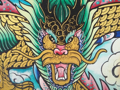 Painting dragon on the wall in temple of Thailand © photonewman