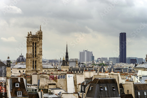 Paris overview from Pompidou center roof, stormy weather