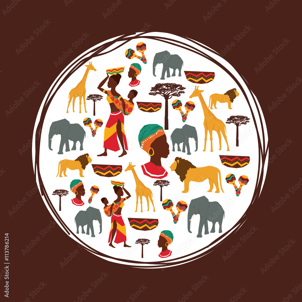 Africa design. seal stamp shape. culture  icon set, vector graph