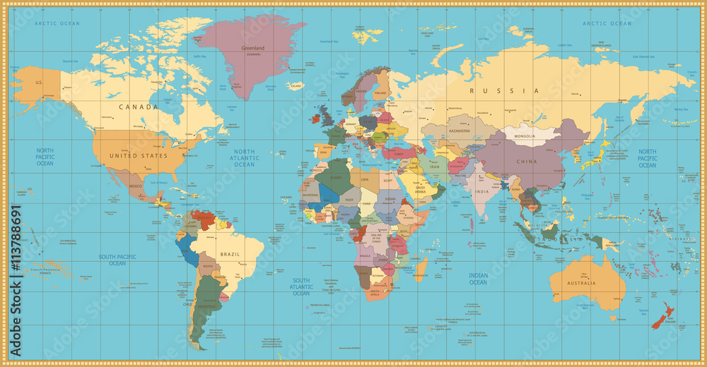 Retro color political World Map