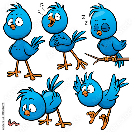 Vector illustration of Cartoon Blue Bird Character Set