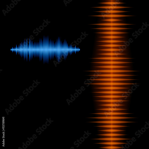 Blue and orange shiny sound waveform background