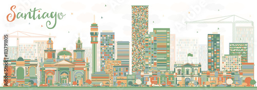 Abstract Santiago Chile Skyline with Color Buildings.