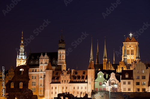 City Skyline of Gdansk by Night in Poland