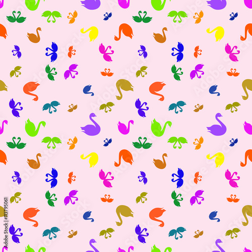 Swan colorfull bright seamless pattern