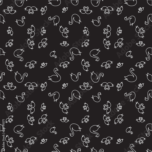 Swan black and white seamless pattern