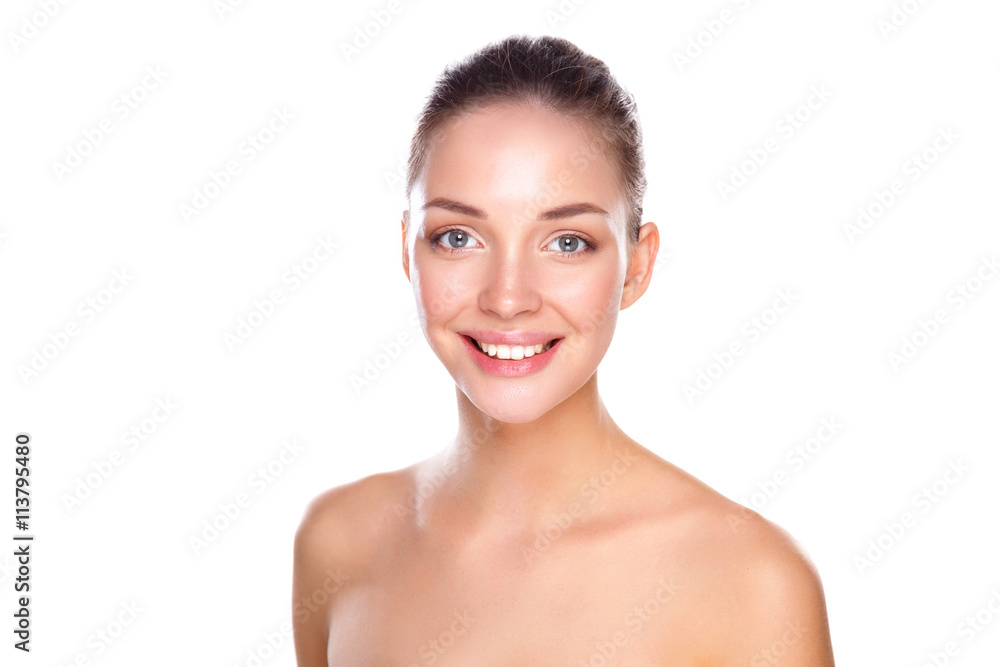 Portrait of beautiful young woman face. Isolated on white background. Portrait of beautiful young woman face. Isolated on white background.