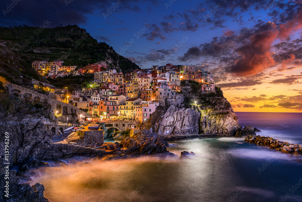 Wunschmotiv: Sunset over Cinque Terre, Manarola, Tuscany, Italy #113796269