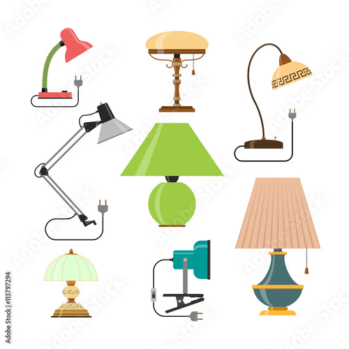 Vector set of home lamps. House light. Design elements in flat style and icons isolated on white background