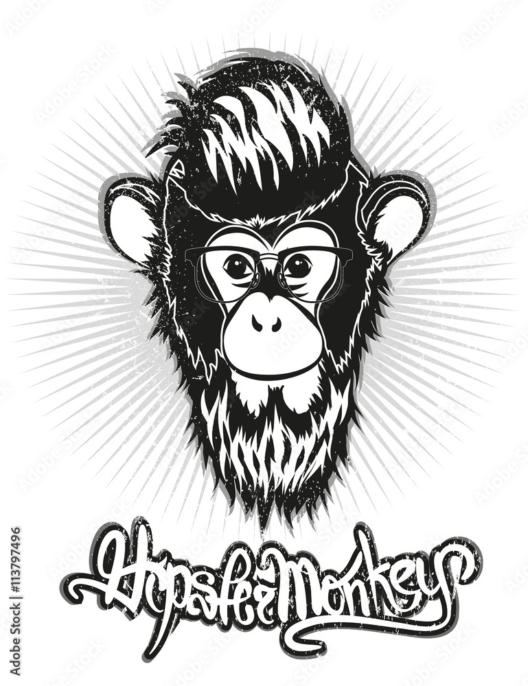 Fototapeta premium Hipster Monkey vector illustration in glasses. Hipster look. 2016 year of the monkey.