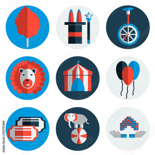 Circus icons flat set