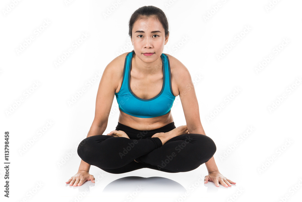 Yoga woman - pretty asian female in active wear doing yoga Yoga woman - pretty asian female in active wear doing yoga