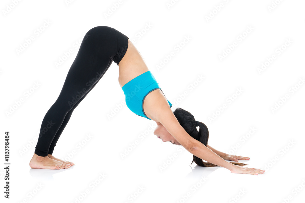 Yoga woman - pretty asian female in active wear doing yoga Yoga woman - pretty asian female in active wear doing yoga