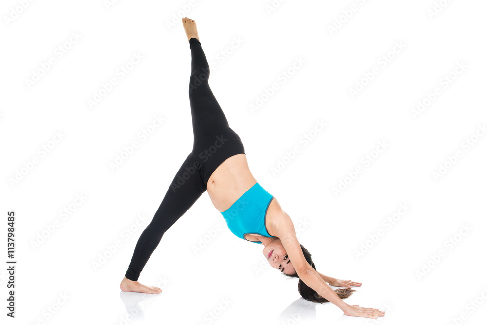 Yoga woman - pretty asian female in active wear doing yoga Yoga woman - pretty asian female in active wear doing yoga