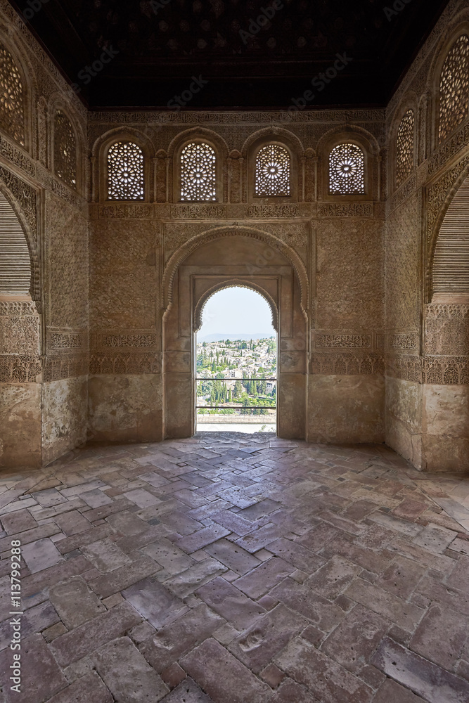 Arches in Islamic (Moorish) style in Alhambra, Granada, Spain - arhitecture