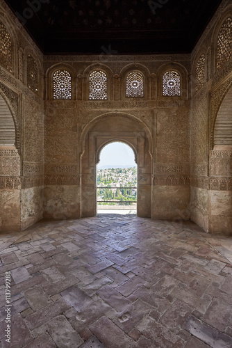 Arches in Islamic (Moorish) style in Alhambra, Granada, Spain - arhitecture