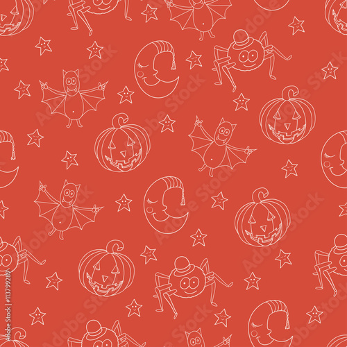 Seamless halloween pattern with cartoon characters