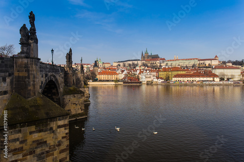 Prague castle and Charles bridge with Vltava river, Prague, Czech Republic © jsk12