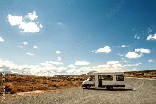 Motorhome or campervan parking by the roadside in North Island of New Zealand