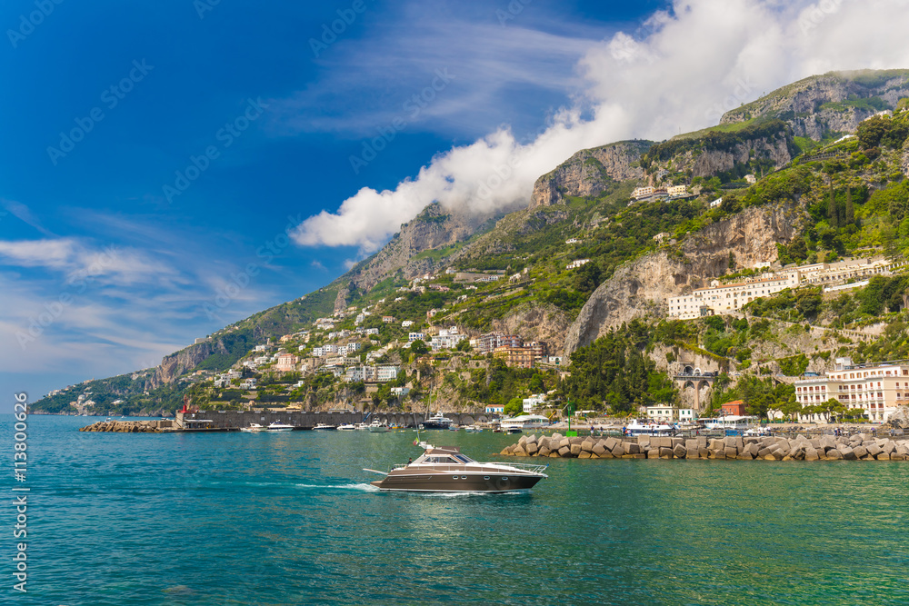 Amazing generic view on Amalfi coast from town of Amalfi, Campania region, Italy