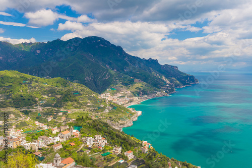 Amazing view of Amalfi coast and town of Maiori from Ravello village, Campania region, South of Italy