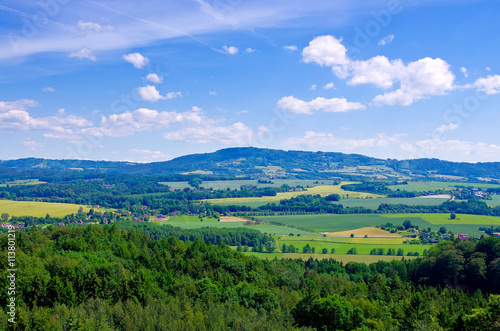 Fototapeta Naklejka Na Ścianę i Meble -  Czech landscape with mountains, clouds and trees