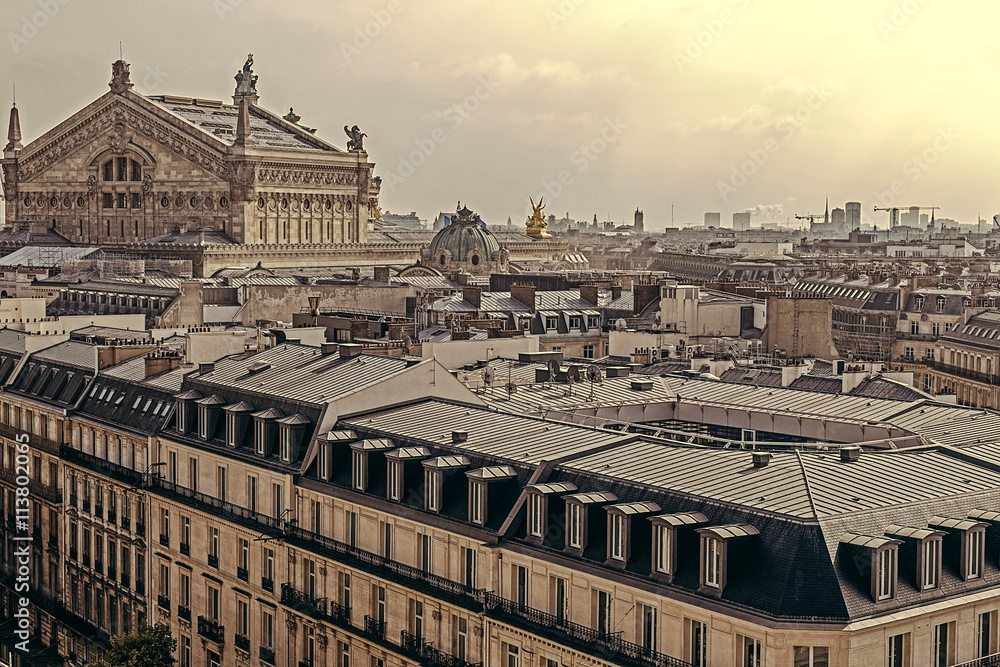 Vintage look with rooftops and Opera Garnier at Paris