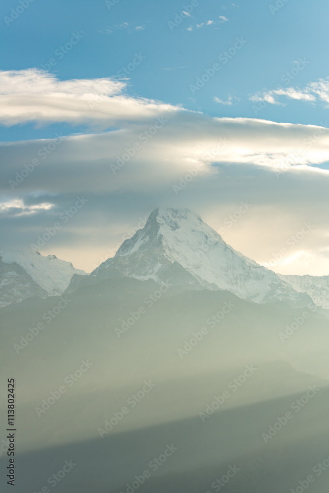 Annapurna mountain range view from Poon Hill, Nepal with the morning sunrise. Annapurna mountain range view from Poon Hill, Nepal with the morning sunrise.