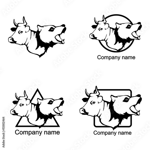 set of head of a bull and bear logo