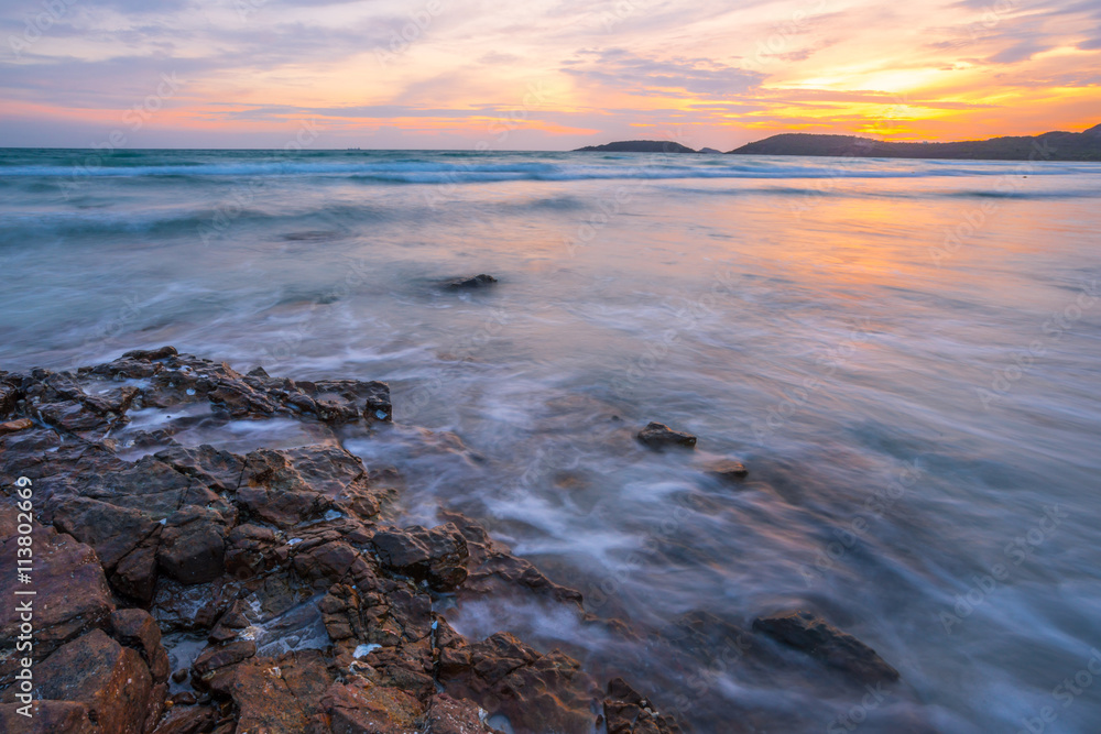 The beautiful sunset at the beach of Chonburi the province in the east part of Thailand. The beautiful sunset at the beach of Chonburi the province in the east part of Thailand.