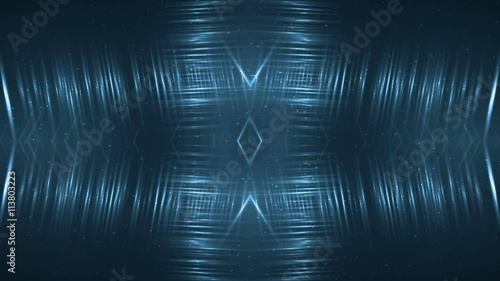 VJ Fractal blue kaleidoscopic background. Background motion with fractal design on black background. Disco spectrum lights concert spot bulb. Light Tunnel. Seamless loop.