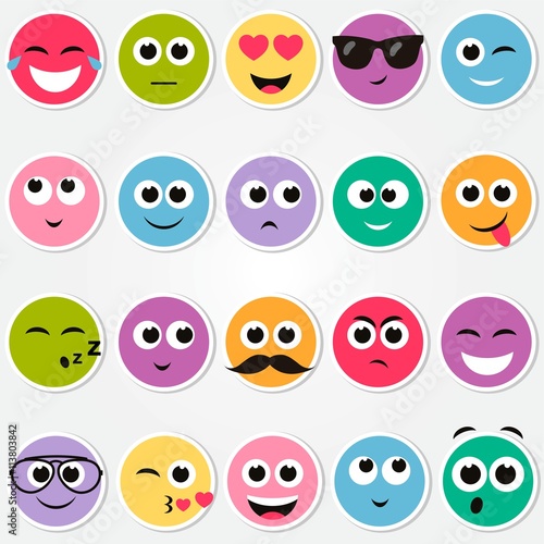 colorful smiley faces stickers set