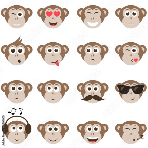 monkey smiley faces set