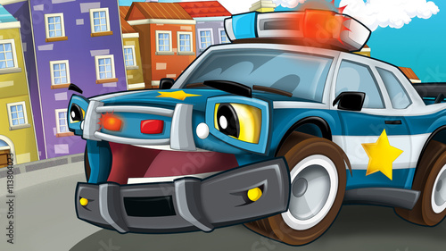 Cartoon scene of police pursuit - policeman is waiting - illustration for children © honeyflavour