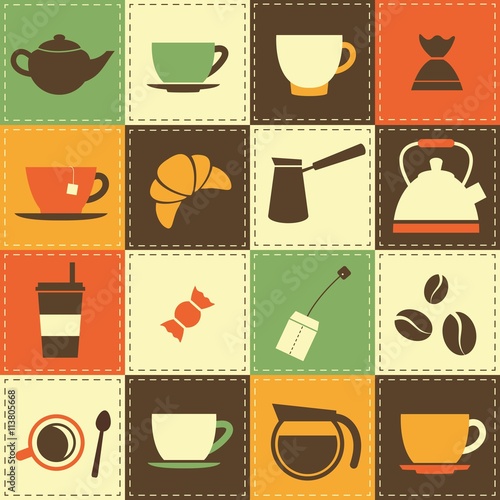 background with coffe and tea cup icons