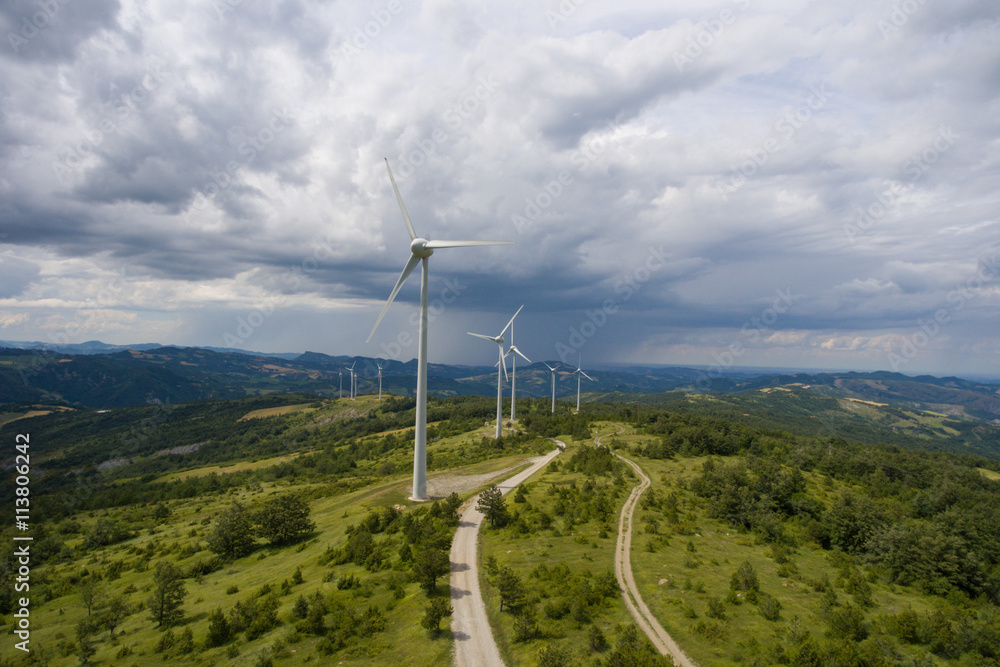 Aerial view of wind turbine blades Aerial view of wind turbine blades