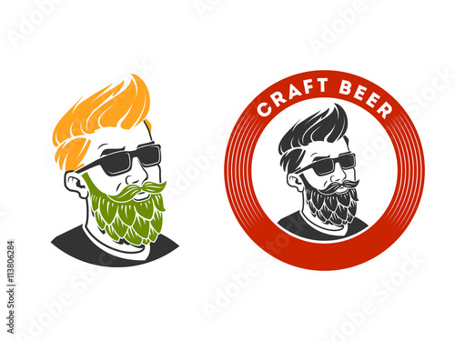 Man with beard in the form of hop vector emblem