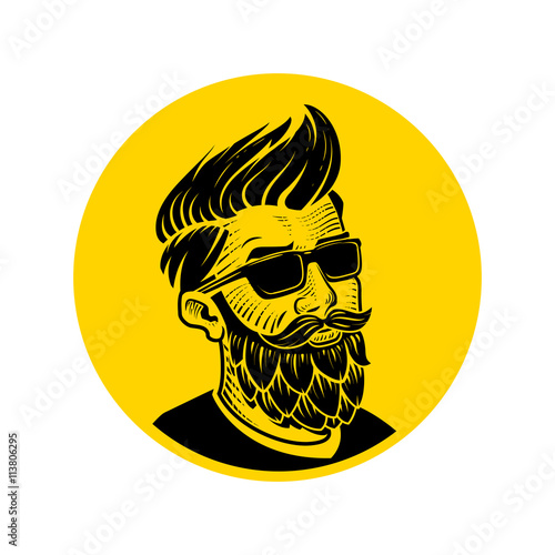 Man with beard in the form of hop vector emblem