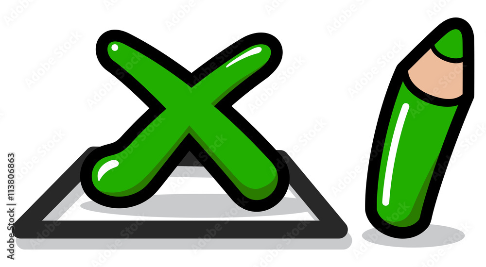 Obraz premium バツ印と緑エンピツ